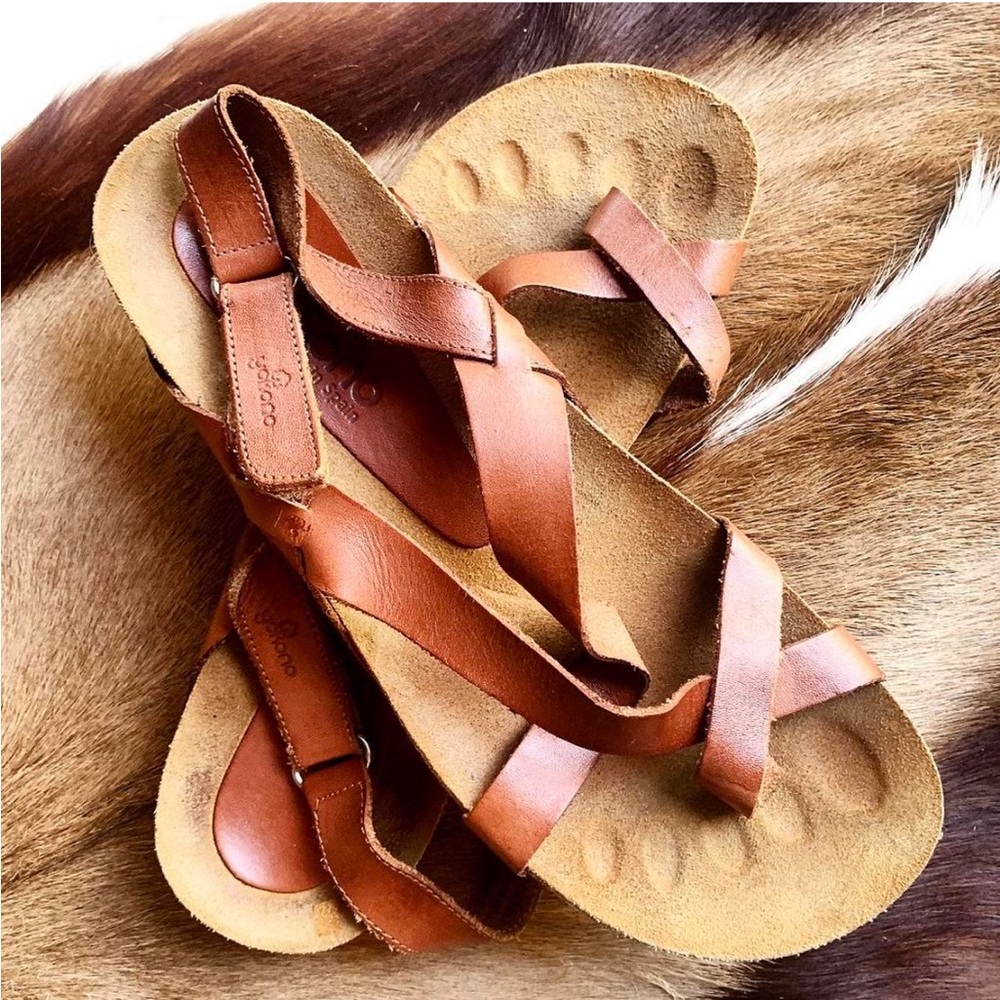 YOKONO Brown Toe Loop Leather Sandals Made in Spain Women's Sz 9.5 Boho Summer